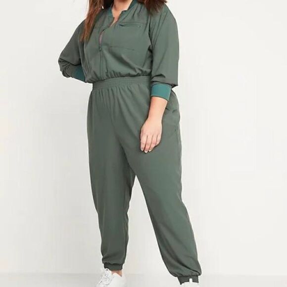 OLD NAVY StretchTech Cropped Zip Bomber Jumpsuit, Green, Size 4X, style #724953 - Picture 5 of 12